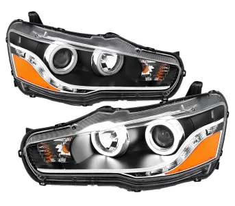 Mitsubishi Lancer Evo - 2008 to 2015 - Sedan [All] (For Models Without OEM HID Lights) (Projector with Dual LED Halos and Light Strip)