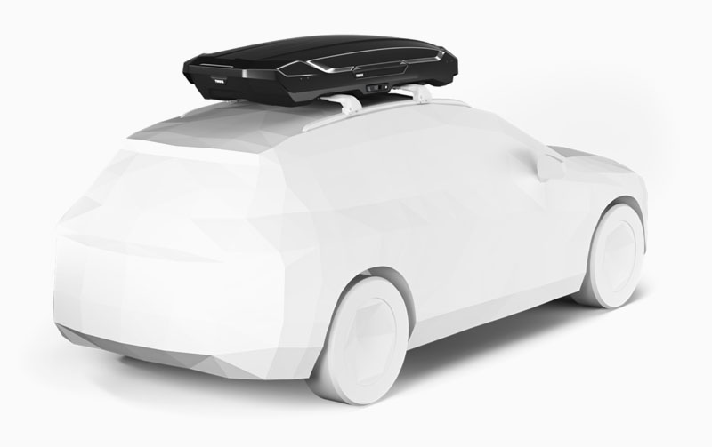 Thule Motion 3 XL Low Cargo Box Installed Rear Quarter View
