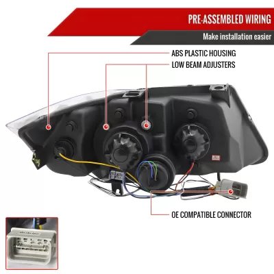 BMW 3 Series - 2006 to 2008 - 4 Door Sedan [All] (Projector With Halo, LED Accent Lights) (Matte Black) (Not Compatible With OEM HID Lights)
