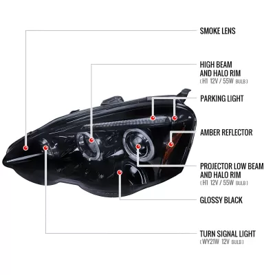 Acura RSX - 2002 to 2004 - Hatchback [All] (G Style) (Projector With Halo)
