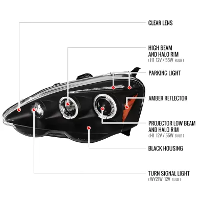 Acura RSX - 2002 to 2004 - Hatchback [All] (Projector With Halo)