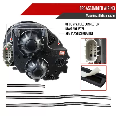 Porsche 911 - 1999 to 2001 - All [Carrera 3.4L, Carrera 4 3.4L, Carrera 4 Tiptronic 3.4L, Carrera Tiptronic 3.4L] (Projector, LED Turn Signal Strip) (Gloss Black) (Not Compatible With OEM HID Lights)