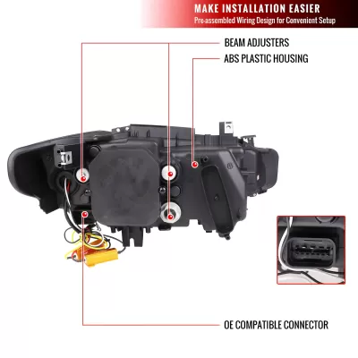 BMW 3 Series - 2012 to 2015 - 4 Door Sedan [All] (Projector, LED U-Accent Lights) (Jet Black) (LED Turn Signal) (Not Compatible With OEM Xenon Lights)