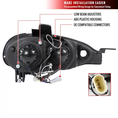 Mazda Miata MX5 - 2001 to 2005 - Convertible [All] (Projector With Halo, LED Accent Lights)