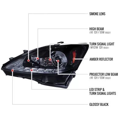 Lexus IS 350 - 2006 to 2009 - Sedan [All] (G Style) (Projector, SMD LED Lights) (Not Compatible With OEM HID Lights)