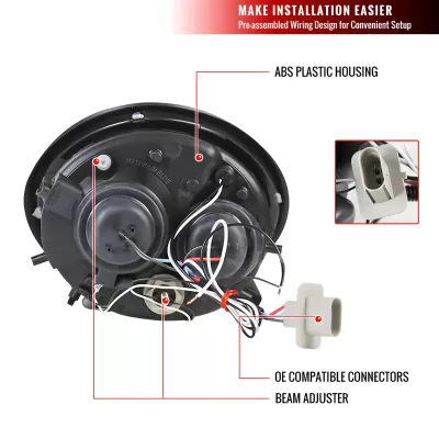 Volkswagen Beetle - 1998 to 2005 - All [All Except TurboS] (Projector With Halo, LED Accent Lights) (Not Compatible With OEM HID Lights) (Matte Black) (Smoked Lens)