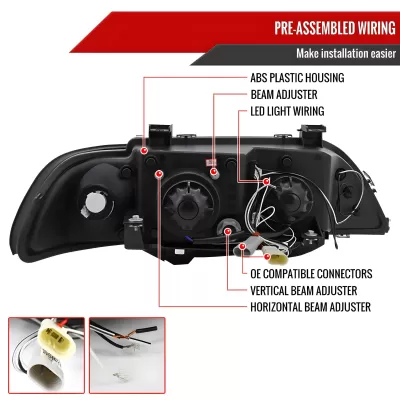 BMW 5 Series - 1997 to 2003 - All [All] (Projector With Halo, LED Accent Lights) (Gloss Black) (Not Compatible With OEM HID Lights) (Smoked Lens)