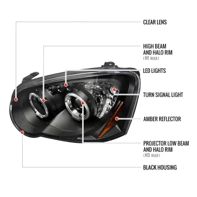 Subaru WRX STI - 2004 to 2005 - Sedan [All] (Projector With Halo, LED Accent Lights) (Matte Black) (Not Compatible With OEM HID Lights)