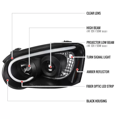 Subaru WRX STI - 2004 to 2005 - Sedan [All] (Projector, LED Accent Lights) (Matte Black) (Not Compatible With OEM HID Lights)