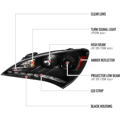Hyundai Genesis - 2010 to 2012 - 2 Door Coupe [All] (Projector, LED Accent Lights) (Matte Black) (Not Compatible with OEM HID Lights)