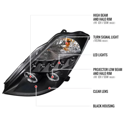 Nissan 350Z - 2003 to 2005 - All [All] (Projector, LED Accent Lights) (Not Compatible With OEM HID Lights)