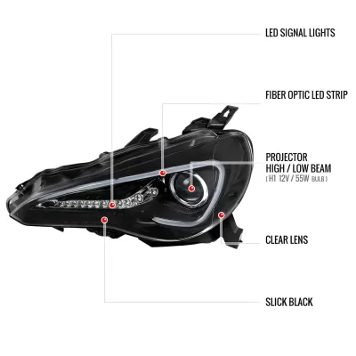 Scion FRS - 2013 to 2016 - Coupe [All] (Projector, LED Accent Lights) (Jet Black) (Not Compatible With OEM HID Lights)