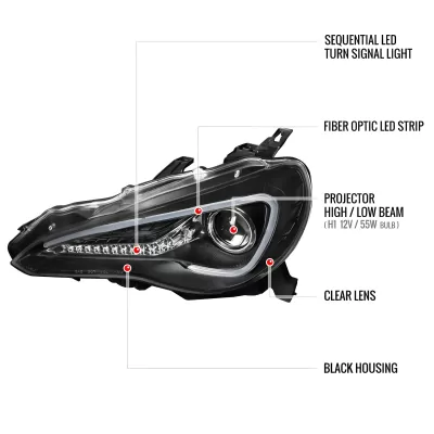 Scion FRS - 2013 to 2016 - Coupe [All] (Projector, Sequential LED Lights) (Matte Black) (Not Compatible With OEM HID Lights)
