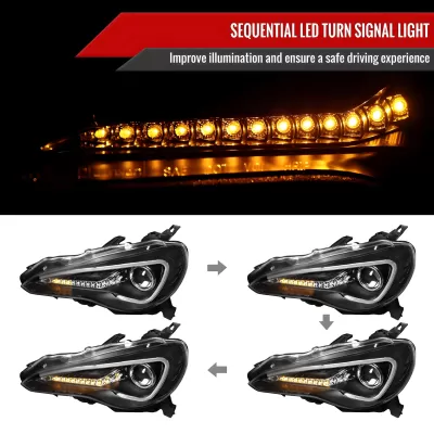 Scion FRS - 2013 to 2016 - Coupe [All] (Projector, Sequential LED Lights) (Matte Black) (Not Compatible With OEM HID Lights)