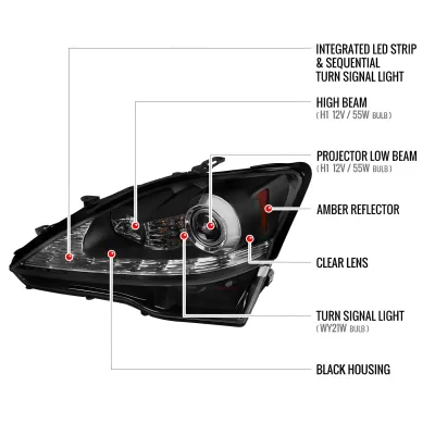 Lexus IS 250 - 2006 to 2009 - Sedan [All] (Projector, Sequential SMD LED Lights) (Not Compatible With OEM HID Lights)