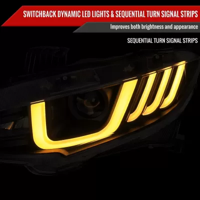 Honda Civic - 2016 to 2020 - 2 Door Coupe [All Except Touring] (Projector, LED U-Bar Sequential Accent Lights) (Smoked Lens) (LED High Beams)