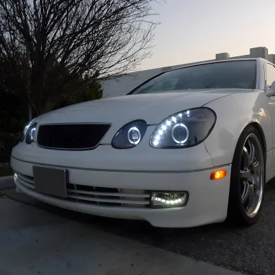 Lexus GS 400 - 1998 to 2000 - Sedan [All] (Projector With Halo, LED Accent Lights) (Gloss Black) (Not Compatible With OEM HID Lights) (Smoked)