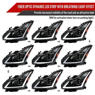 Infiniti Q60 - 2014 to 2015 - Coupe [All] (Projector, Fiber Optic LED Sequential Accent Lights) (Only Compatible with OEM HID Lights) (Includes Built-In Projector Fog Lights) (For Models Without AFS) (Matte Black)
