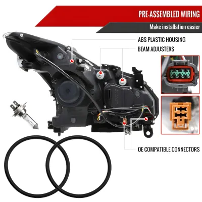 Infiniti Q60 - 2014 to 2015 - Coupe [All] (Projector, Fiber Optic LED Sequential Accent Lights) (Only Compatible with OEM HID Lights) (Includes Built-In Projector Fog Lights) (For Models Without AFS) (Matte Black)