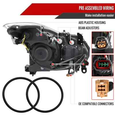 Infiniti G37 - 2008 to 2013 - 2 Door Coupe [All] (Projector) (Only Compatible with OEM HID Lights) (Includes Built-In Fog Lights) (For Models Without AFS) (Matte Black) (Clear Lens)