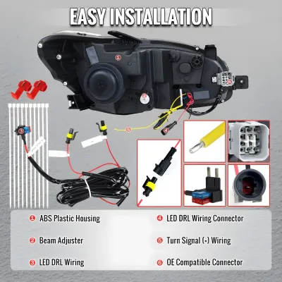 Subaru WRX STI - 2015 to 2021 - Sedan [All] (RS Style) (Matte Black) (Projector, LED Accent Lights) (Sequential LED Turn Signal) (Not Compatible With OEM LED DRL Lights)