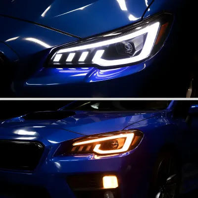 Subaru WRX STI - 2015 to 2021 - Sedan [All] (RS Style) (Matte Black) (Projector, LED Accent Lights) (Sequential LED Turn Signal) (Not Compatible With OEM LED DRL Lights) (Smoked Lens)