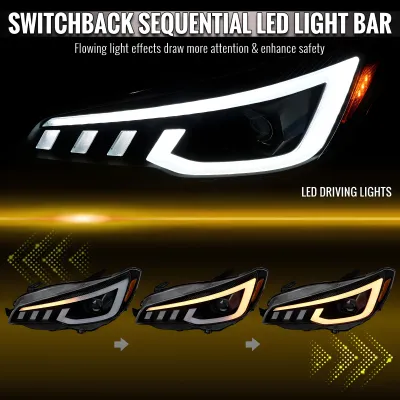 Subaru WRX STI - 2015 to 2021 - Sedan [All] (RS Style) (Matte Black) (Projector, LED Accent Lights) (Sequential LED Turn Signal) (Not Compatible With OEM LED DRL Lights) (Smoked Lens)