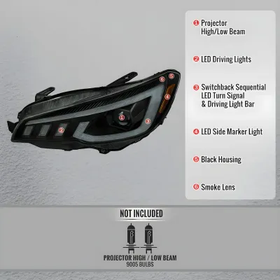 Subaru WRX STI - 2015 to 2021 - Sedan [All] (RS Style) (Matte Black) (Projector, LED Accent Lights) (Sequential LED Turn Signal) (Not Compatible With OEM LED DRL Lights) (Smoked Lens)