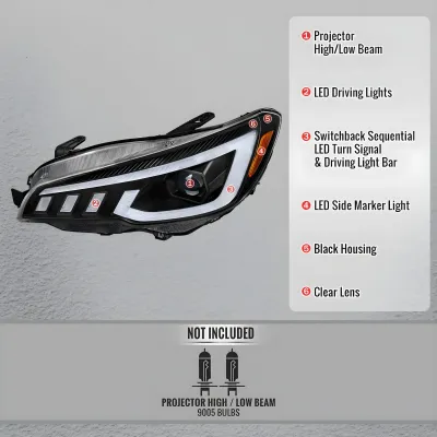 Subaru WRX STI - 2015 to 2021 - Sedan [All] (RS Style) (Matte Black) (Projector, LED Accent Lights) (Sequential LED Turn Signal) (Not Compatible With OEM LED DRL Lights)