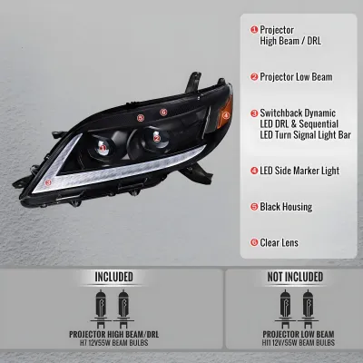 Toyota Sienna - 2011 to 2020 - Minivan [All] (Projector, LED Accent Lights) (Sequential LED Turn Signal) (Not Compatible With OEM LED DRL Lights) (Not Compatible With OEM HID Lights) (Matte Black)
