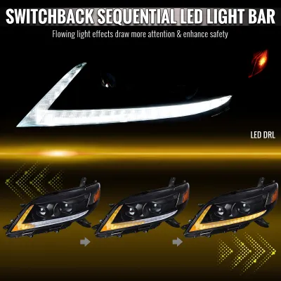 Toyota Sienna - 2011 to 2020 - Minivan [All] (Projector, LED Accent Lights) (Sequential LED Turn Signal) (Not Compatible With OEM LED DRL Lights) (Not Compatible With OEM HID Lights) (Matte Black)