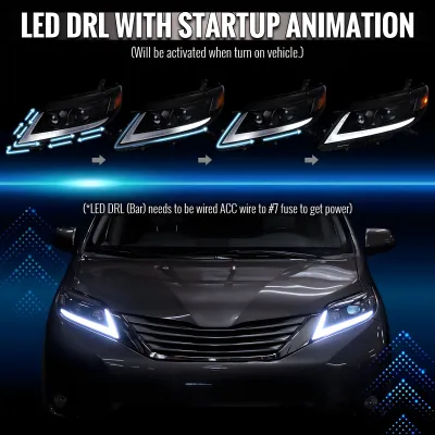 Toyota Sienna - 2011 to 2020 - Minivan [All] (Projector, LED Accent Lights) (Sequential LED Turn Signal) (Not Compatible With OEM LED DRL Lights) (Not Compatible With OEM HID Lights) (Matte Black)
