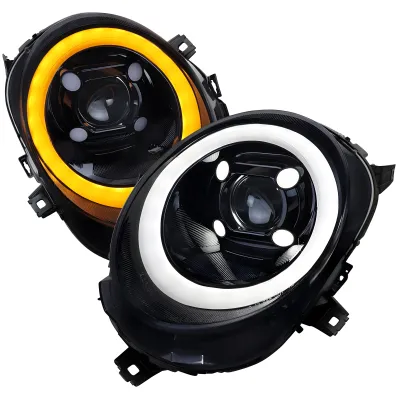 Mini Cooper Hardtop - 2017 to 2024 - All [All] (Projector, LED Accent Lights) (Sequential LED Turn Signal) (Not Compatible With OEM LED Lights) (Gloss Black) (Smoked Lens)