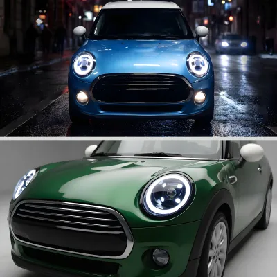 Mini Cooper Hardtop - 2017 to 2024 - All [All] (Projector, LED Accent Lights) (Sequential LED Turn Signal) (Not Compatible With OEM LED Lights) (Gloss Black) (Smoked Lens)