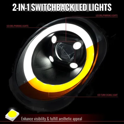 Mini Cooper - 2014 to 2016 - All [All] (Projector, LED Accent Lights) (Sequential LED Turn Signal) (Not Compatible With OEM LED Lights) (Matte Black)