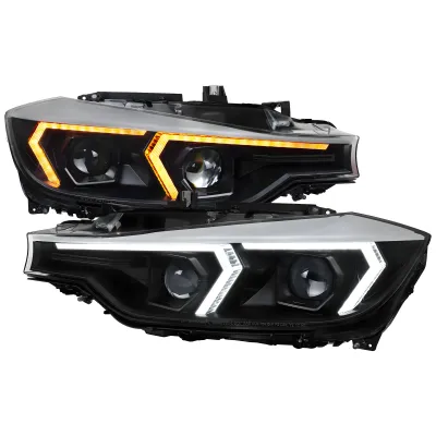 BMW 3 Series - 2012 to 2015 - 4 Door Sedan [328i 2.0L Turbo, 328i xDrive 2.0L Turbo] (Projector, LED Accent Lights) (Sequential LED Turn Signal) (Not Compatible With OEM HID Lights) (Gloss Black)