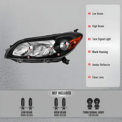 Toyota Matrix - 2009 to 2013 - Hatchback [All] (Factory OEM Style) (Matte Black Housing, Chrome Reflector)
