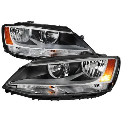 Volkswagen Jetta - 2014 to 2018 - Sedan [All] (Factory OEM Style) (Not Compatible With OEM HID Lights) (Matte Black Housing, Chrome Reflector) (Chrome Trim)