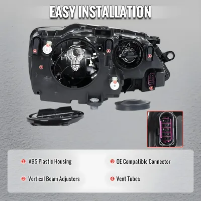 Volkswagen Jetta - 2014 to 2018 - Sedan [All] (Factory OEM Style) (Not Compatible With OEM HID Lights) (Matte Black Housing, Chrome Reflector) (Chrome Trim)