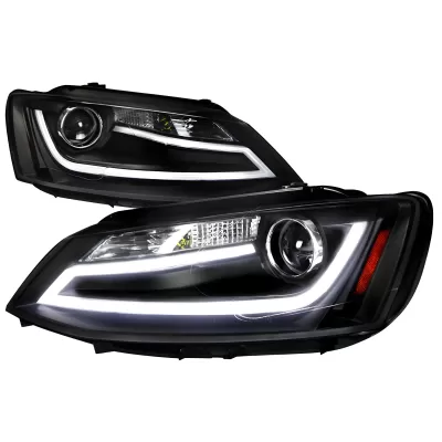 Volkswagen Jetta - 2011 to 2018 - Sedan [All] (Projector, With LED Accent Lights) (Not Compatible With OEM HID Lights) (Matte Black)