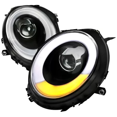 Mini Cooper - 2007 to 2013 - All [All] (Projector, Halo Fiber Optic LED Accent Lights With Turn Signal) (Matte Black) (Not Compatible With OEM HID Lights)