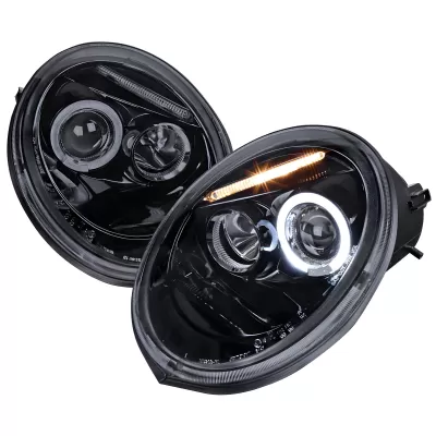 Volkswagen Beetle - 1998 to 2005 - All [All Except TurboS] (Projector With Halo, LED Accent Lights) (Not Compatible With OEM HID Lights) (Matte Black) (Smoked Lens)