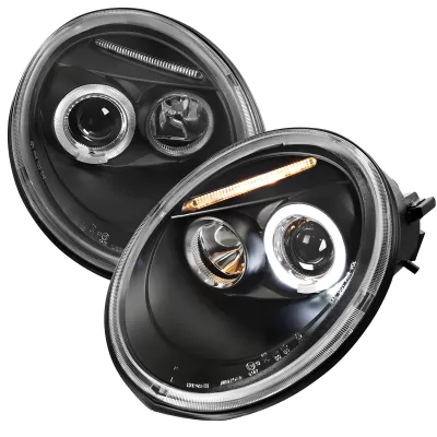 Volkswagen Beetle - 1998 to 2005 - All [All Except TurboS] (Projector With Halo, LED Accent Lights) (Not Compatible With OEM HID Lights) (Matte Black)