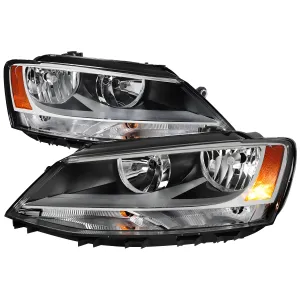 Volkswagen Jetta - 2014 to 2018 - Sedan [All] (Factory OEM Style) (Not Compatible With OEM HID Lights) (Matte Black Housing, Chrome Reflector) (Chrome Trim)