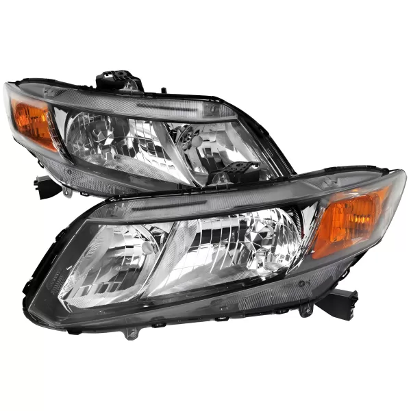 Black Headlights With Bulbs For 2012-2015 Honda Civic Sedan & 2012-2013 Coupe - Pair