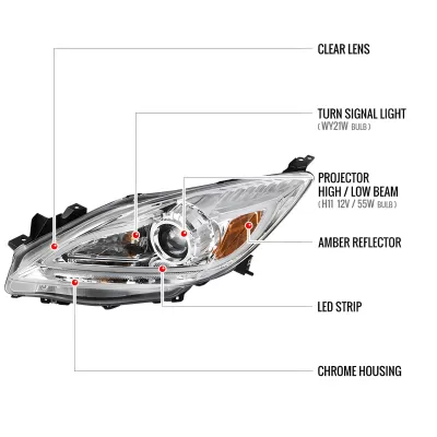 Mazda MAZDA3 - 2010 to 2013 - Sedan [All] (Projector, LED Accent Lights) (Not Compatible With OEM HID Lights)