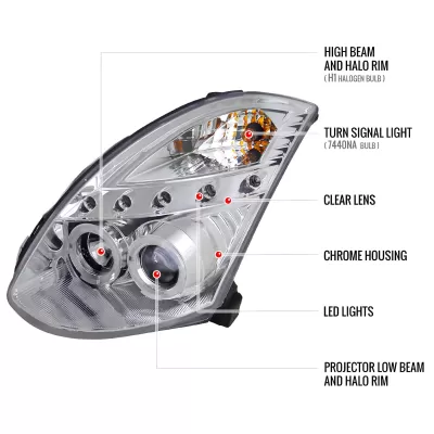 Infiniti G35 - 2003 to 2007 - 2 Door Coupe [All] (Projector With Halo, LED Accent Lights) (Only Compatible with OEM HID Lights)