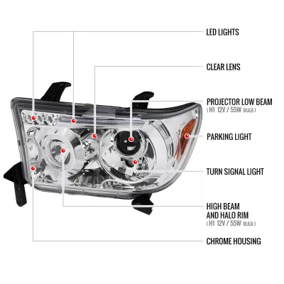 Toyota Tundra - 2007 to 2013 - All [All] (Projector With Halo, LED Accent Lights) (Without Level Adjuster)