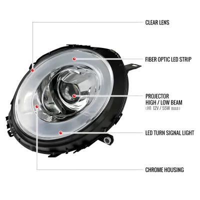 Mini Cooper - 2007 to 2013 - All [All] (Projector, Halo Fiber Optic LED Accent Lights With Turn Signal) (Not Compatible With OEM HID Lights)