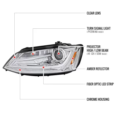 Volkswagen Jetta GLI - 2012 to 2018 - Sedan [All] (Projector, LED Accent Lights) (Not Compatible With OEM HID Lights)